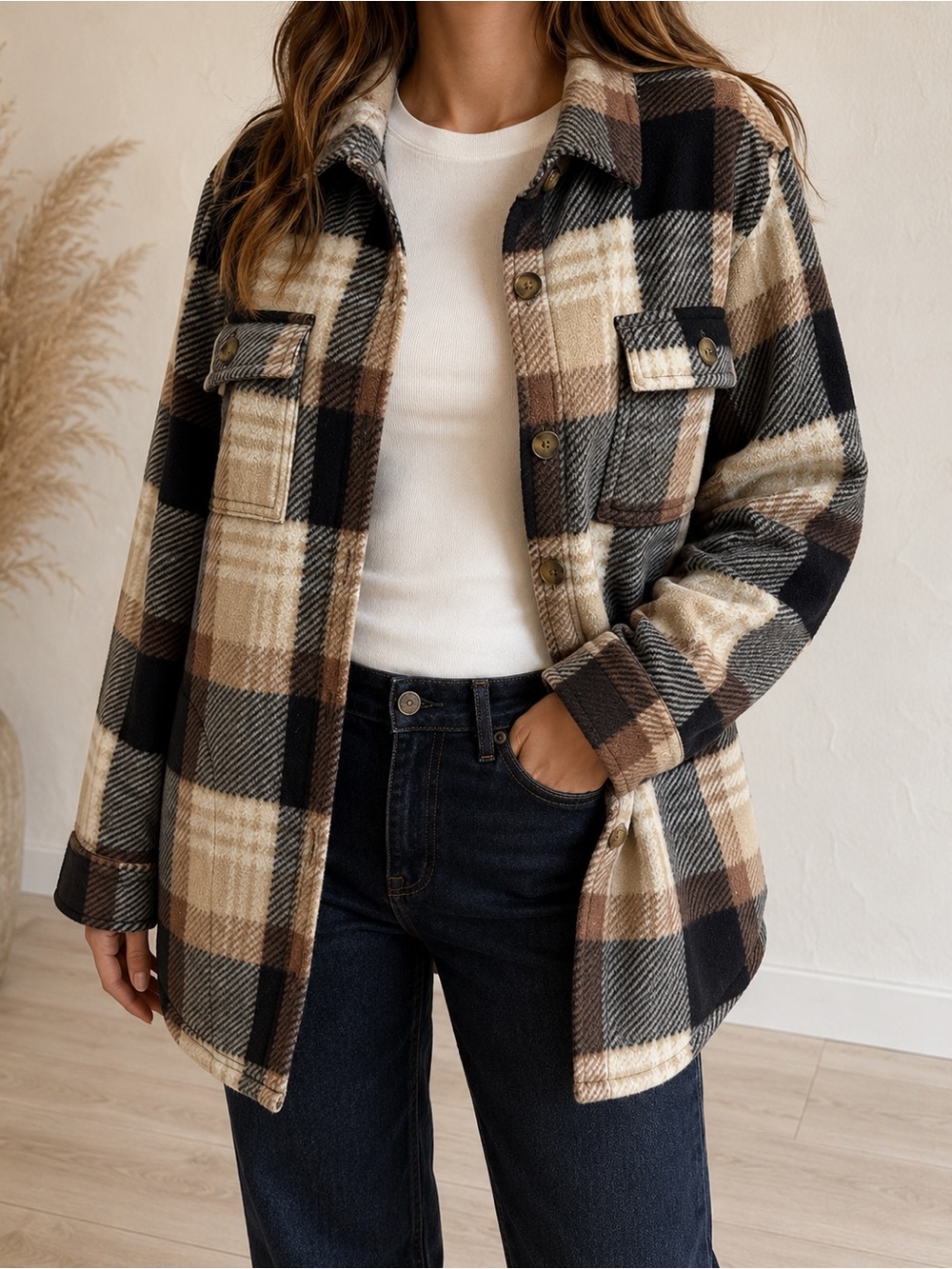 O’Neill Women’s M Plaid Superfleece Shacket Oversized Button Jacket